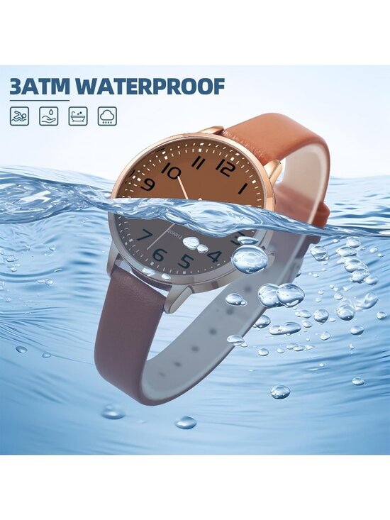 Womens All Brown Analog Case Quartz Fashion Leather Mesh Strap Round Wrist Watch main image 5